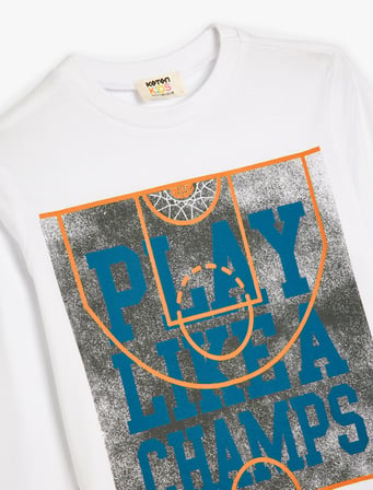 Basketbol Temalı Baskılı Pamuklu Uzun Kollu Tişört
