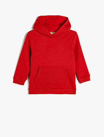 Basic Kapşonlu Kanguru Cepli Uzun Kollu Sweatshirt