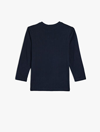 Tişört Dinozor Baskılı Uzun Kollu Bisiklet Yaka Pamuklu