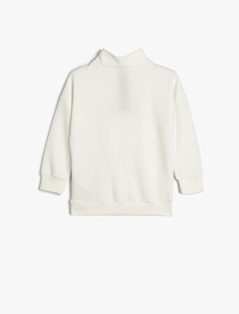 Sweatshirt Dik Yaka Yarım Fermuarlı İşleme Detaylı Uzun Kollu