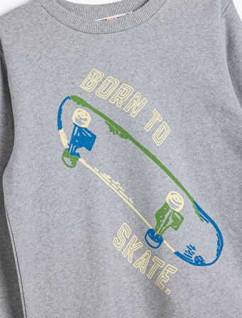 Sweatshirt Şardonlu Kaykay Baskılı Bisiklet Yaka