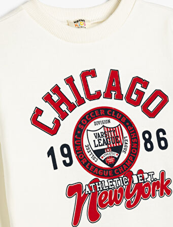 Şardonlu Uzun Kollu Şehir Baskılı Sweatshirt