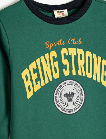 Baskılı Uzun Kollu Bisiklet Yaka Sweatshirt