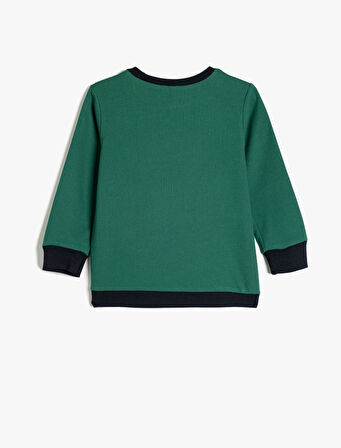 Uzun Kollu Baskılı Bisiklet Yaka Sweatshirt