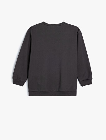 Kuru Kafa Baskılı Uzun Kollu Bisiklet Yaka Sweatshirt