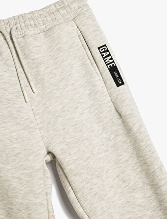 Jogger Eşofman Altı Slogan Baskılı Beli Bağcıklı Cep Detaylı Pamuk Karışımlı