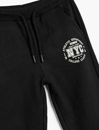 Jogger Eşofman Altı Beli Bağlamalı Baskı Detaylı Cepli