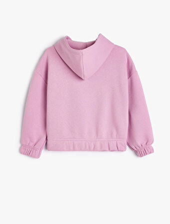 Kapşonlu Sweatshirt Kedi Baskılı Uzun Kollu Pullu Payetli