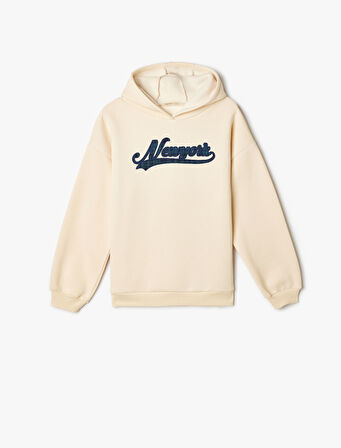 Kapşonlu Sweatshirt Şehir Temalı Baskı Detaylı Uzun Kollu Şardonlu
