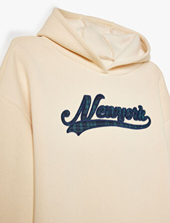 Kapşonlu Sweatshirt Şehir Temalı Baskı Detaylı Uzun Kollu Şardonlu