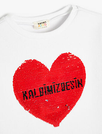 Atatürk Baskılı Tişört Pullu Payetli Bisiklet Yaka Uzun Kollu 