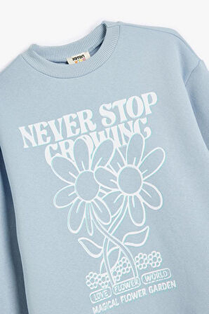 Koton Kız Çocuk Sweatshirt Çiçek Baskılı Uzun Kollu Bisiklet Yaka