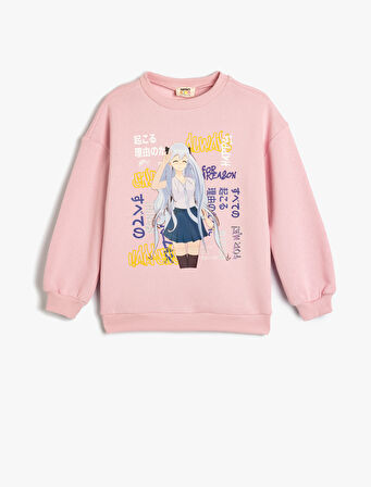 Anime Baskılı Sweatshirt Şardonlu Uzun Kollu Bisiklet Yaka