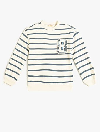 Sweatshirt Uzun Kollu Bisiklet Yaka Aplike Detaylı