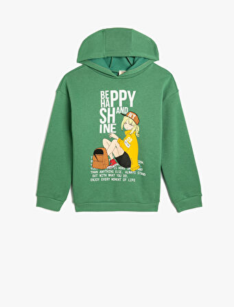 Kapşonlu Sweatshirt Anime Baskılı Uzun Kollu