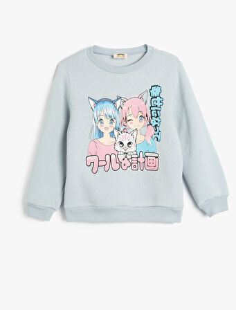 Sweatshirt Anime Baskılı Uzun Kollu Bisiklet Yaka 