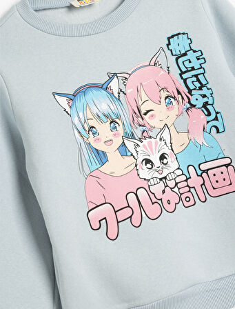 Sweatshirt Anime Baskılı Uzun Kollu Bisiklet Yaka 