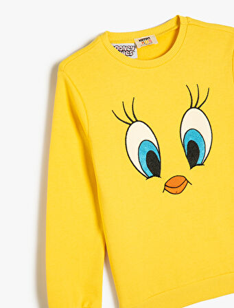 Tweety Sweatshirt Lisanslı Bisiklet Yaka Pamuklu