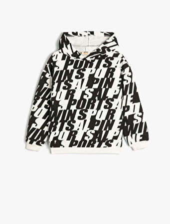 Kapşonlu Sweatshirt Uzun Kollu Desenli