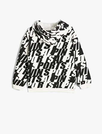 Kapşonlu Sweatshirt Uzun Kollu Desenli