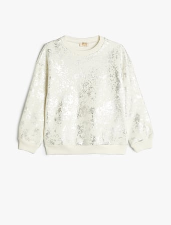 Sweatshirt Parlak Baskılı Bisiklet Yaka Uzun Kollu