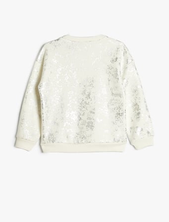 Sweatshirt Parlak Baskılı Bisiklet Yaka Uzun Kollu