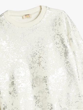 Sweatshirt Parlak Baskılı Bisiklet Yaka Uzun Kollu