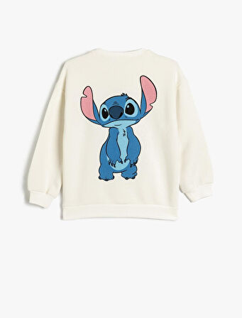 Kız Çocuk Stitch Sweatshirt Lisanslı Uzun Kollu Bisiklet Yaka Pamuklu Şardonlu