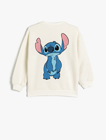 Stitch Sweatshirt Lisanslı Uzun Kollu Bisiklet Yaka Pamuklu Şardonlu