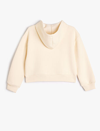 Kapşonlu Sweatshirt Slogan İşleme Detaylı Uzun Kollu