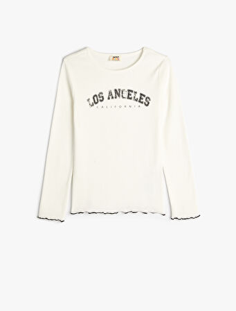 Tişört Şehir Baskılı Uzun Kollu Bisiklet Yaka Ribanalı Pamuklu