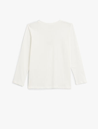 Tişört Uzun Kollu Kedi Baskılı Bisiklet Yaka 