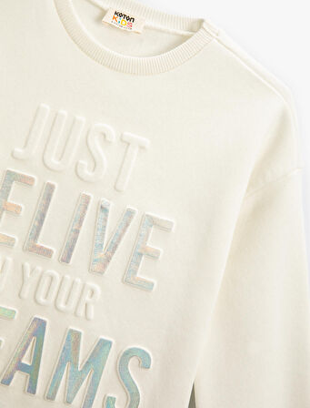 Sweatshirt Uzun Kollu Bisiklet Yaka Parlak Baskılı Slogan Temalı