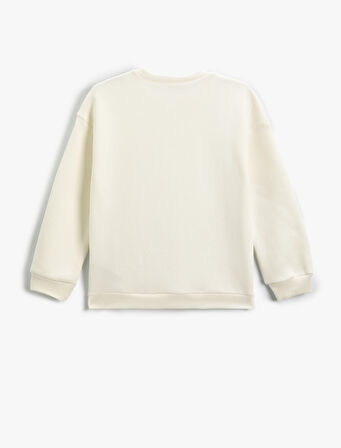 Sweatshirt Uzun Kollu Bisiklet Yaka Parlak Baskılı Slogan Temalı