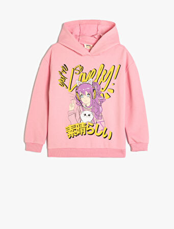 Oversize Kapşonlu Sweatshirt Anime Baskılı Uzun Kollu 