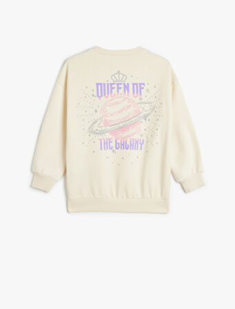 Sweatshirt Uzun Kollu Bisiklet Yaka Baskı Detaylı Şardonlu