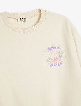 Sweatshirt Uzun Kollu Bisiklet Yaka Baskı Detaylı Şardonlu