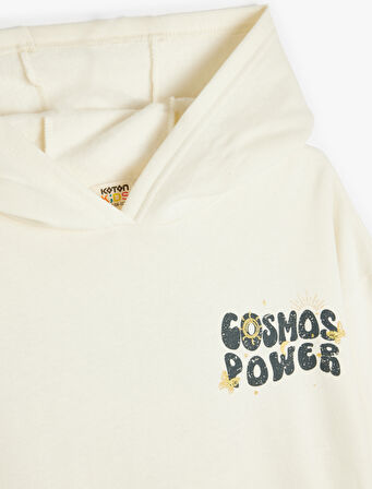 Kapşonlu Sweatshirt Kanguru Cepli Uzun Kollu Baskılı Şardonlu Pamuklu