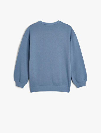 Sweatshirt Baskı Detaylı Uzun Kollu Bisiklet Yaka Şardonlu