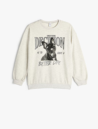 Sweatshirt Köpek Baskılı Bisiklet Yaka Uzun Kollu 