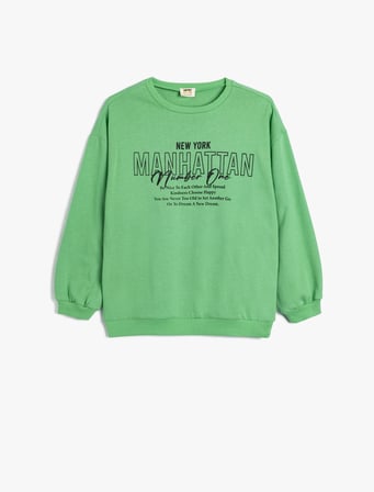Sweatshirt Şehir Baskılı Uzun Kollu Bisiklet Yaka Pamuklu