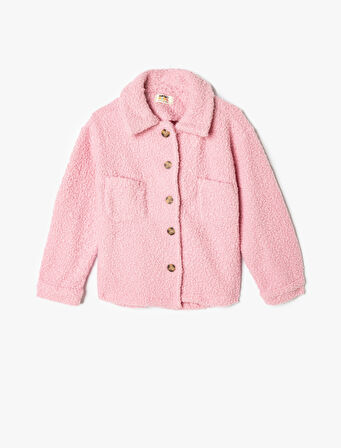 Oversize Peluş Gömlek Ceket Uzun Kollu Düğmeli Cepli 