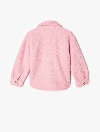 Oversize Peluş Gömlek Ceket Uzun Kollu Düğmeli Cepli 