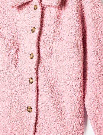 Oversize Peluş Gömlek Ceket Uzun Kollu Düğmeli Cepli 