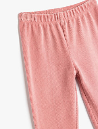 Kadife Tayt Fitilli Beli Lastikli Pamuk Karışımlı