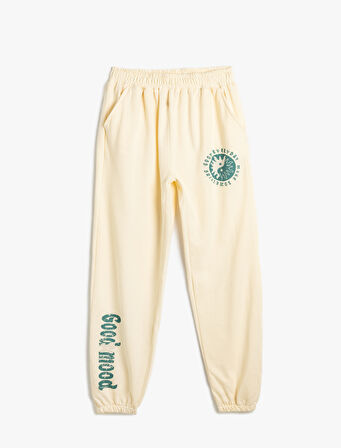 Jogger Eşofman Altı Beli Bağlamalı Cepli Baskılı Şardonlu Pamuklu