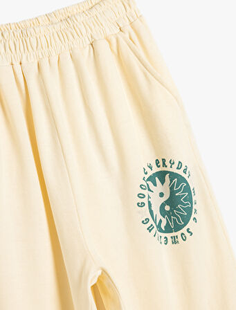 Jogger Eşofman Altı Beli Bağlamalı Cepli Baskılı Şardonlu Pamuklu