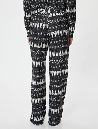 Yılbaşı Temalı Pijama Altı Düz Bol Paça Rahat Kalıp