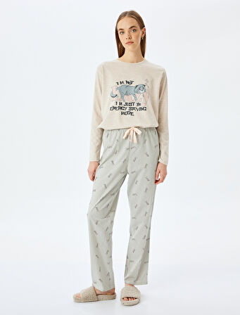 Kedi Baskılı Uzun Kollu Pijama Takımı