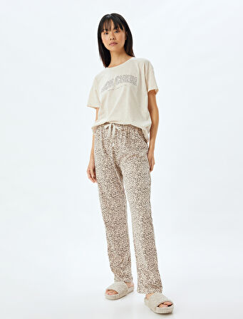 Leopar Desenli Pijama Takımı Kısa Kollu Pamuk Karışımlı